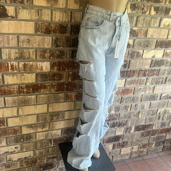 Highway Jeans Factory Distressed Ripped Light Blue Wide Leg Denim Size 3 NWT - Picture 9 of 16